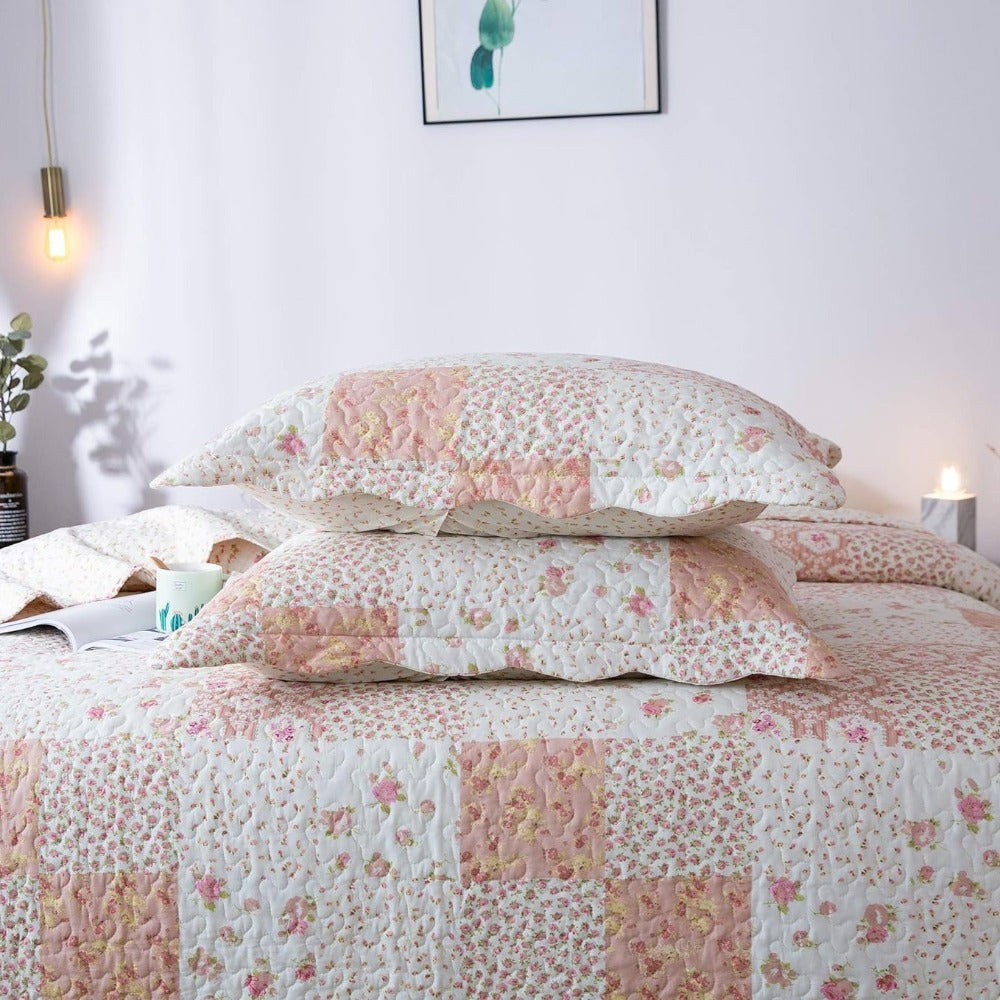 Floral Quilt Set Lightweight Bedspread Coverlet 2 or 3-Piece, All Season Hypoallergenic Breathable Paisley Patchwork Print Quilt for Bedroom Guest Room Dorm RV Cabin, Twin Queen King, Shabby Chic