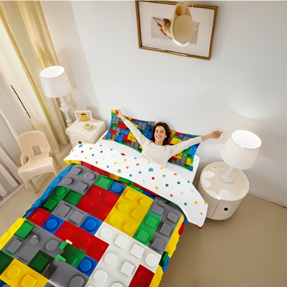 Building Blocks Duvet Cover Set 3D Rainbow Gradient Colorful Brick Bedding Set Kids Room Decor Microfiber Zipper Closure Twin Full Queen King No Comforter