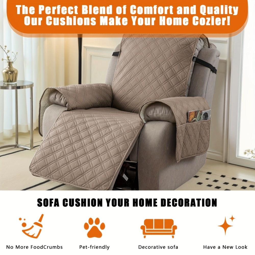 Recliner Chair Cover Waterproof Dual-Layer with Side Pockets Non-Slip Scratch Resistant Machine Washable Pet Protection 11 Colors