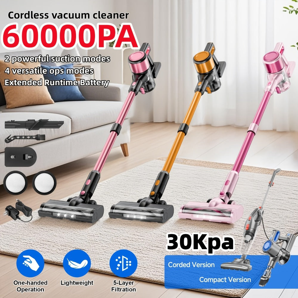 Cordless Stick Vacuum Cleaner 60Kpa 55-Min Runtime - Anti-Tangle Lightweight Handheld Vacuum for Hardwood Floor Carpet Pet Hair Corded Cordless 2200mAh Battery