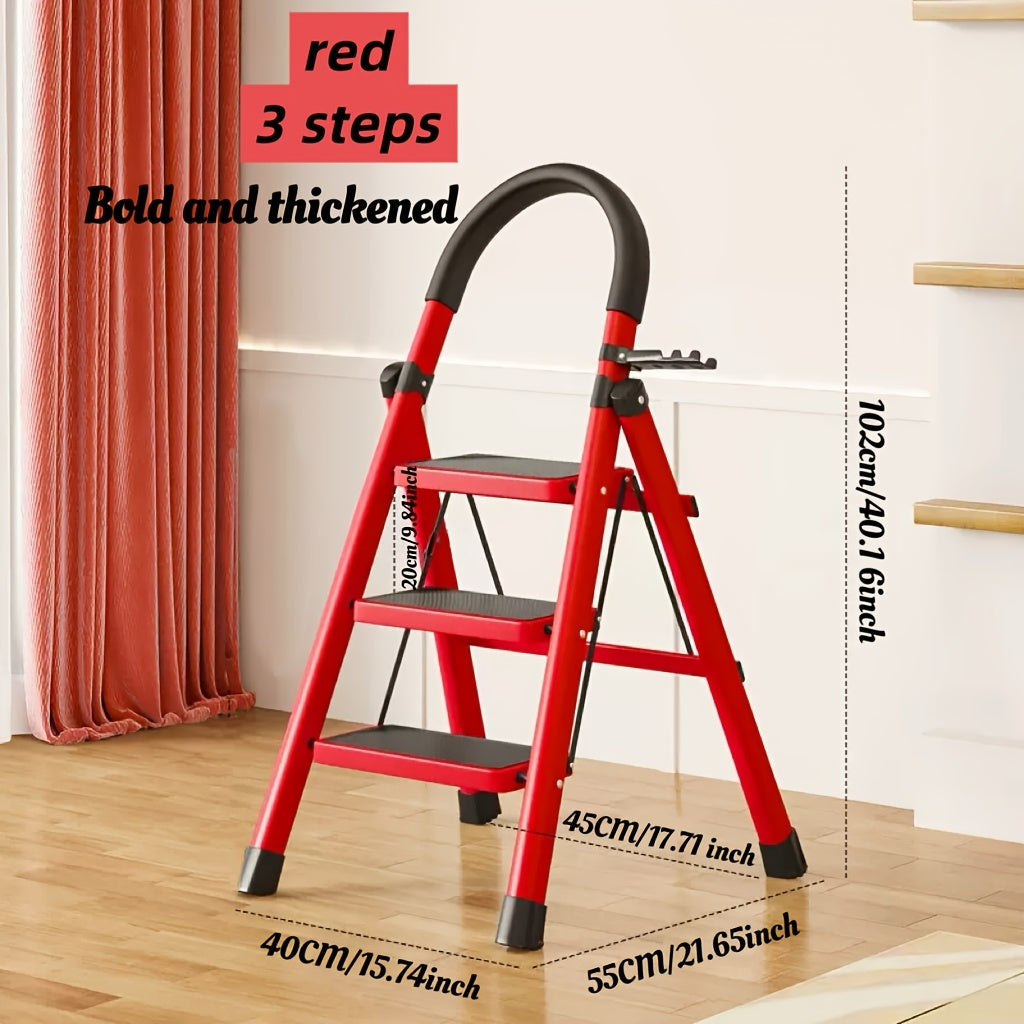 Portable Folding Step Ladder 3/4/5-Step, 500 lbs Weight Capacity, Heavy Duty Non-Slip Plastic Step Stool Ladder, Lightweight Foldable Ladder for Household, Kitchen, Office & Industrial Use