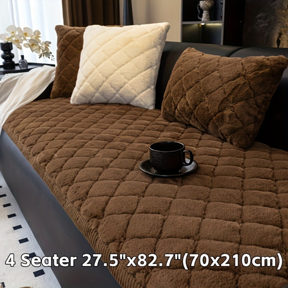 Sofa Cover Faux Rabbit Fur Plush Couch Slipcover - Thick Soft Non-Slip Pet Friendly Machine Washable Sofa Cushion Cover for Living Room Bedroom Office