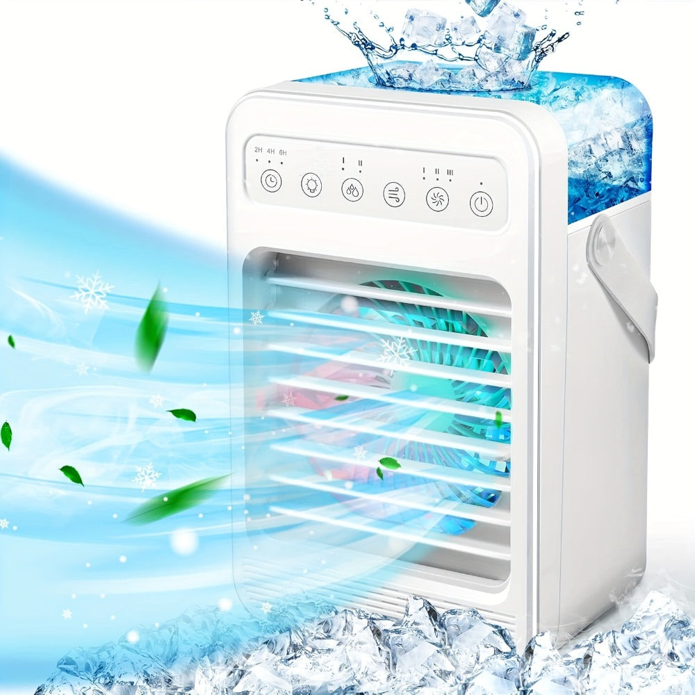 Portable Mini Air Conditioner Fan | Personal Evaporative Cooler with 3-Speed Settings & Timer, Quiet Desktop Cooling Fan for Room, Home, Office & Car Use ¨C USB Powered, Compact Design