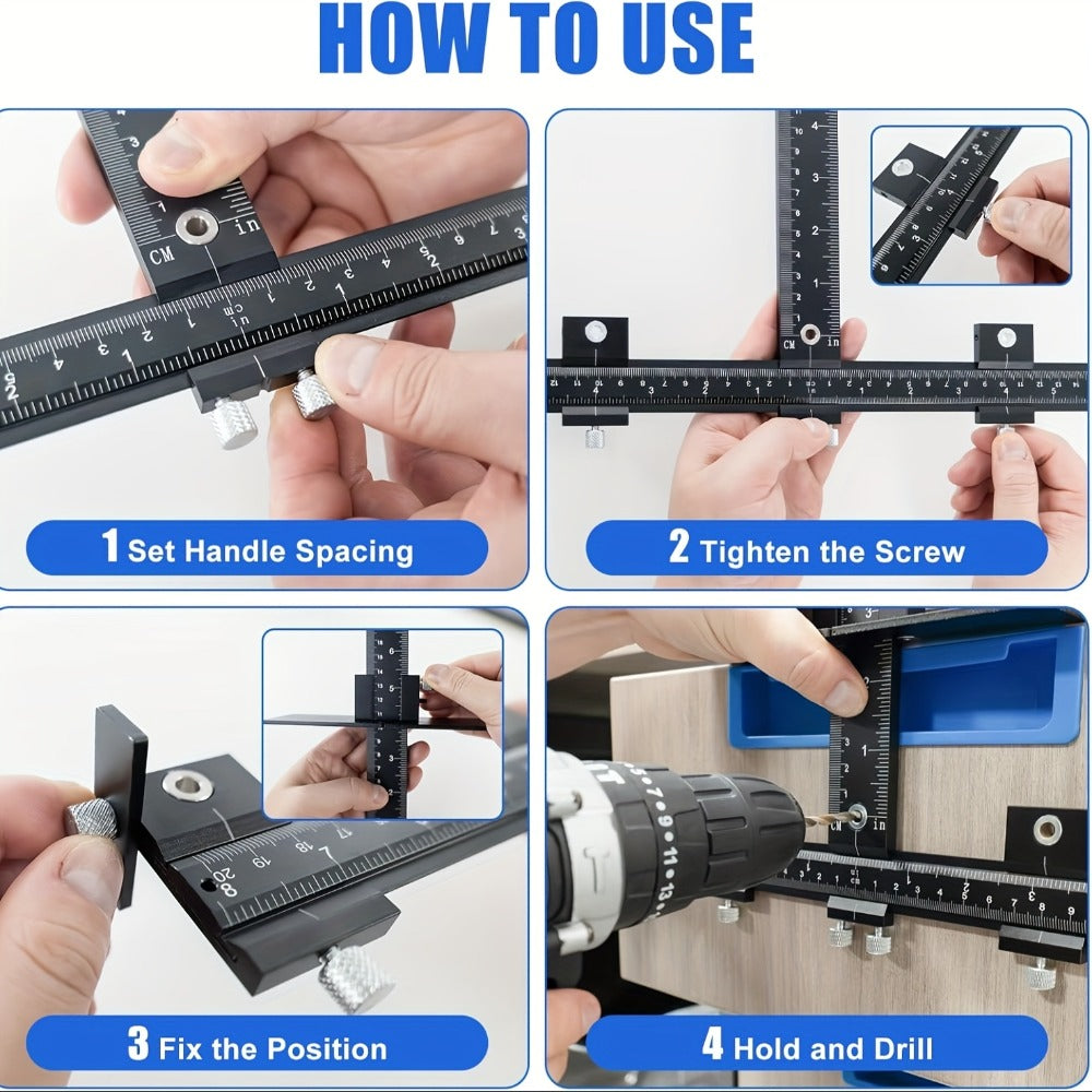 Cabinet Hardware Jig Aluminum Alloy Adjustable Drill Guide Template for Cabinet Door Handle Drawer Pull Installation CNC Precision Woodworking Positioning Fixture Tool