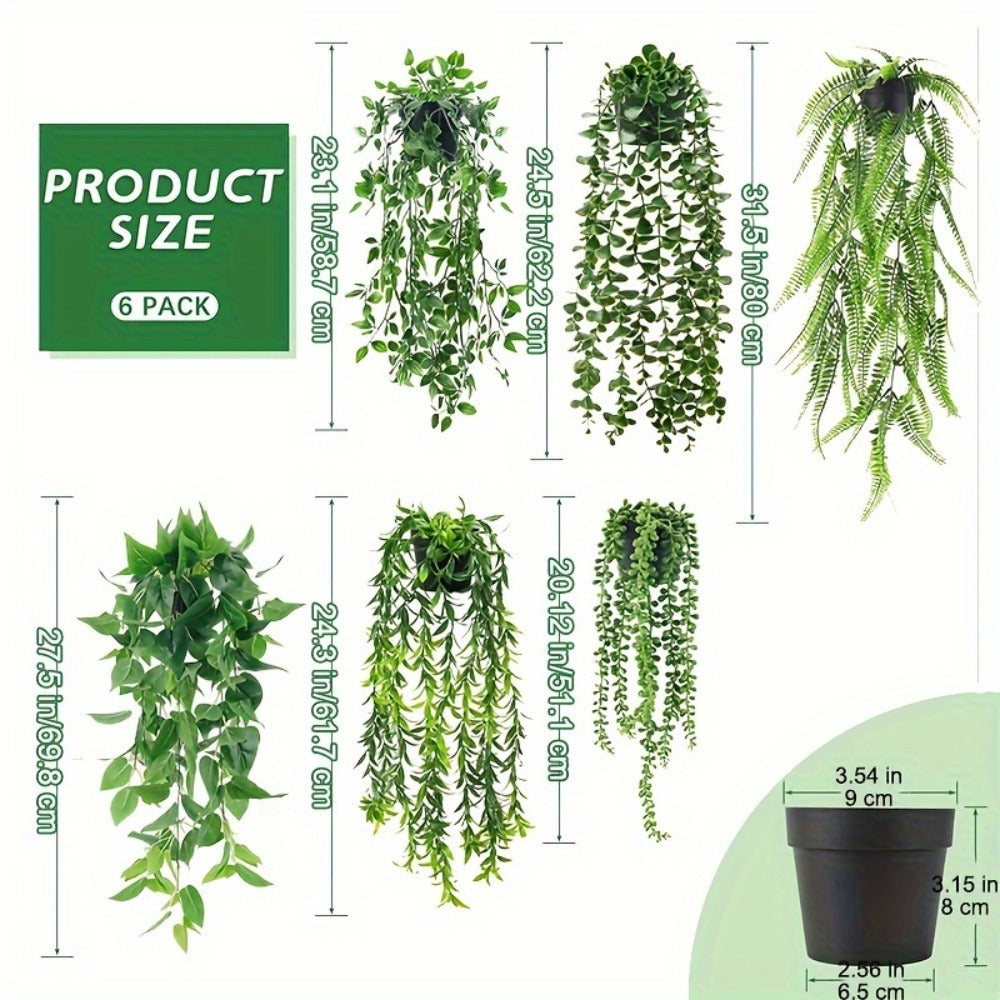 Artificial Hanging Ivy Vines ¨C Fake Eucalyptus & Mandala Green Vine Plants for Indoor Wall Decor ¨C Faux Hanging Plants for Bedroom, Bathroom, Balcony, Bookshelf & Living Room Aesthetic ¨C 6 or 8 Pack