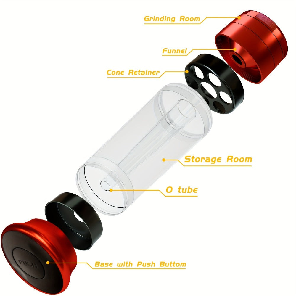 3-in-1 Herb Grinder with Cone Loader & Rolling Machine, Multifunctional Tobacco Grinder Blunt Joint Roller Filling Storage All-in-One with Cleaning Brush, Spice Grinder for Home Use, Black Red Blue