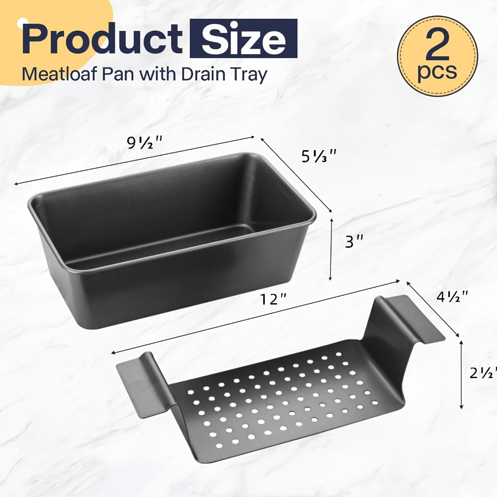 Loaf Pan Set of 4 Nonstick Carbon Steel Meatloaf Pan with Drain Tray 9x5 Inch Bread Baking Pan for Meatloaf Banana Bread Cake Oven Safe Kitchen Bakeware