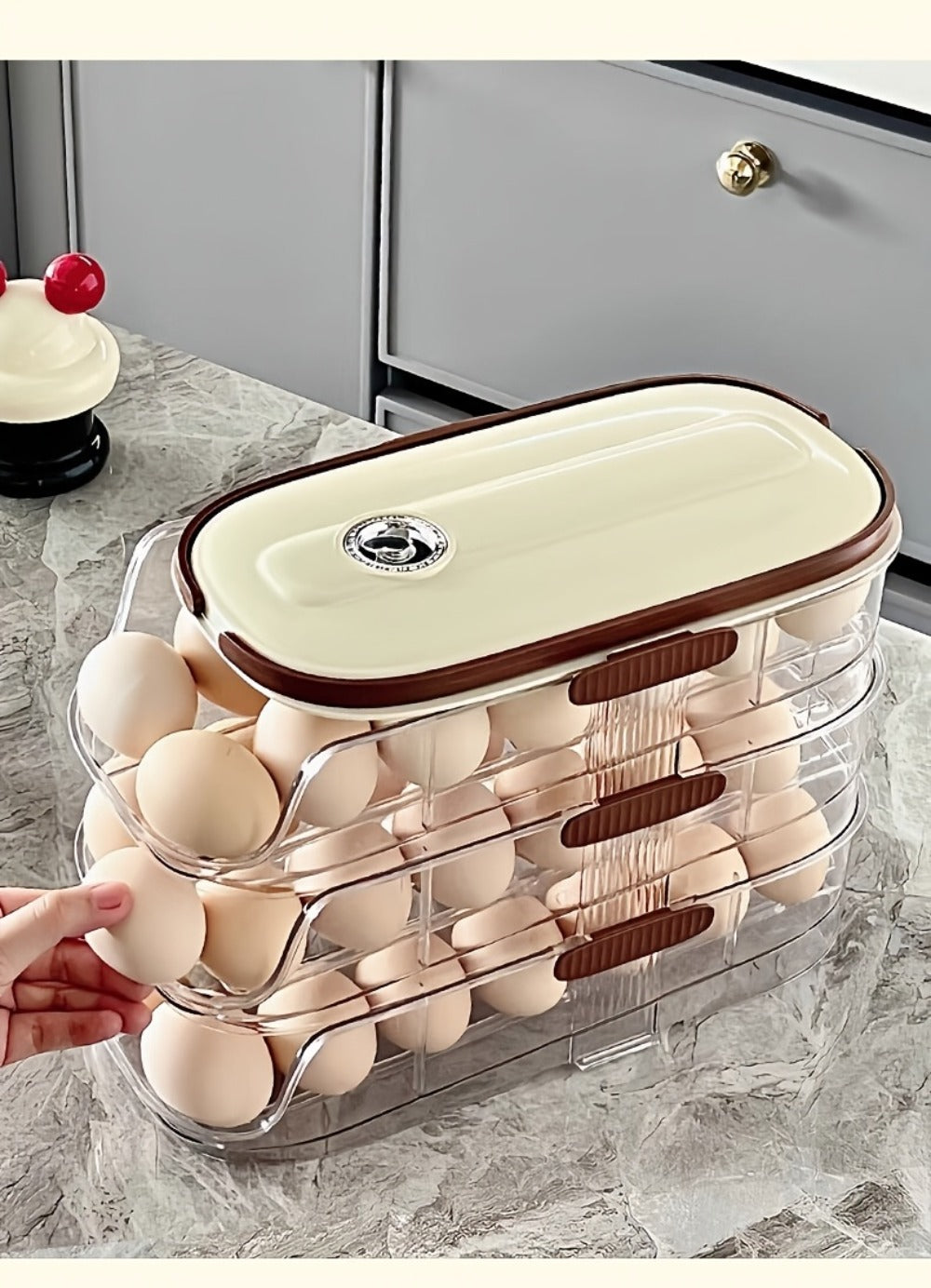 Egg Organizer for Refrigerator, Multi-Layer Auto-Rolling Egg Rack with Large Capacity ¨C Space-Saving Egg Storage Dispenser for Fridge, Cabinet & Countertop, Ideal for Busy Families