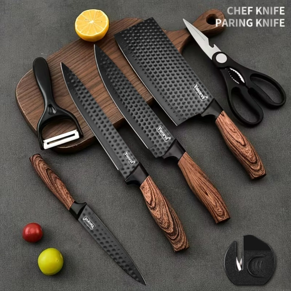 Kitchen Knife Set with Sharpener & Poultry Shears | Stainless Steel Chef Knives, Non-Slip Ergonomic Handle, Dishwasher Safe, Professional Cooking Utensils, 3-Piece or 7-Piece
