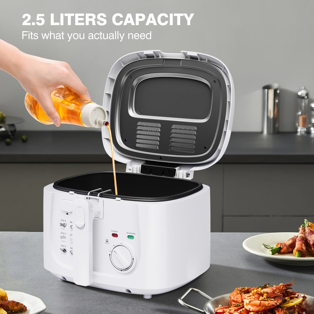 Electric Deep Fryer 1500W ¨C 84.54oz Large Capacity, Adjustable Temperature Control, Non-Stick Basket, Viewing Window, Removable Lid, One-Touch Switch, Easy to Clean, Black & White Options