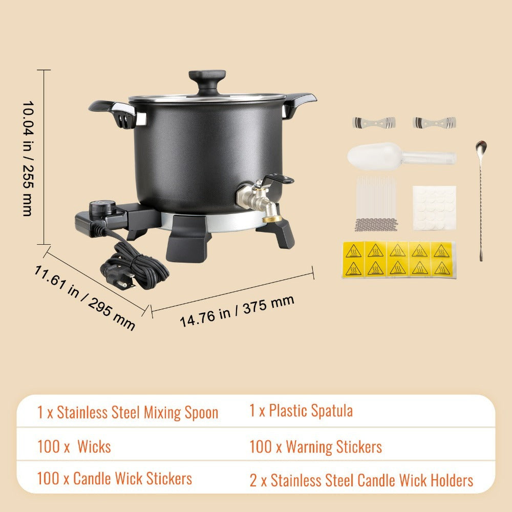 Wax Melter for Candle Making 5.5L Large Electric Wax Melting Pot with Easy Pour Spout, 1200W Fast Heating, 4-Level Temperature Control, 100pcs Wicks for Candle Soap Cream Lip Balm Bulk Production