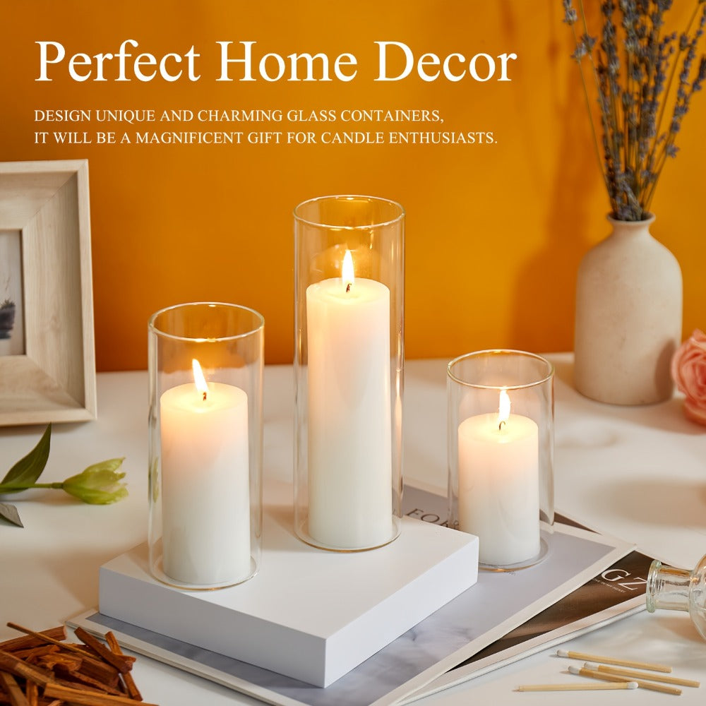 Pillar Candles with Clear Glass Hurricane Holders ¨C Unscented White Cylinder Candles & Vases for Wedding Centerpieces, Party Tables, Home & Office Decor, Bulk Set 24 or 48 Pieces