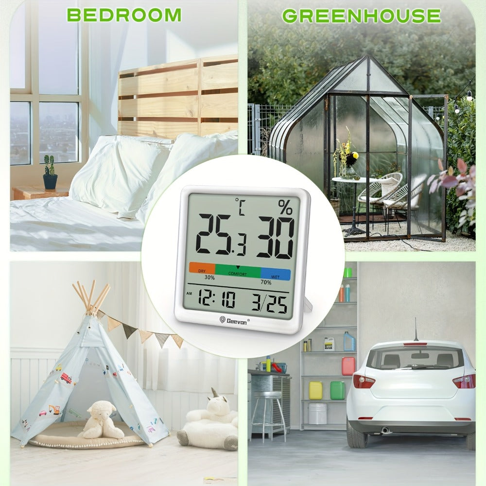 Indoor Thermometer Hygrometer Digital | Accurate Temperature Humidity Monitor with Clock & Calendar | Desktop Room Humidity Gauge for Home Office Bedroom Baby Room