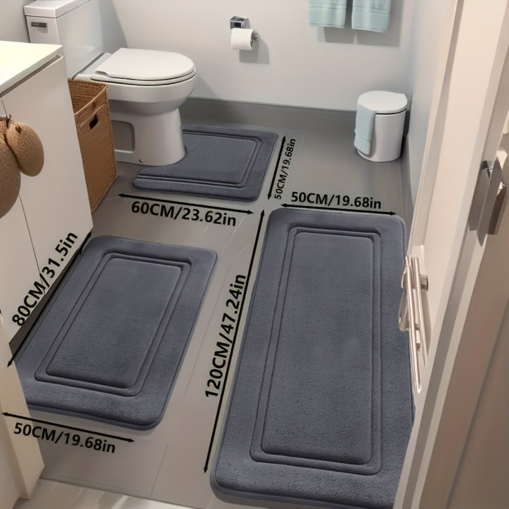 Bath Mat Set 3 Piece - Non-Slip Bathroom Rugs Super Absorbent Shower Mat, Thick Soft Bath Tub Floor Mat for Bathtub Shower Bathroom Heavy Foot Traffic, Modern Bathroom Decor Black Grey Beige Navy