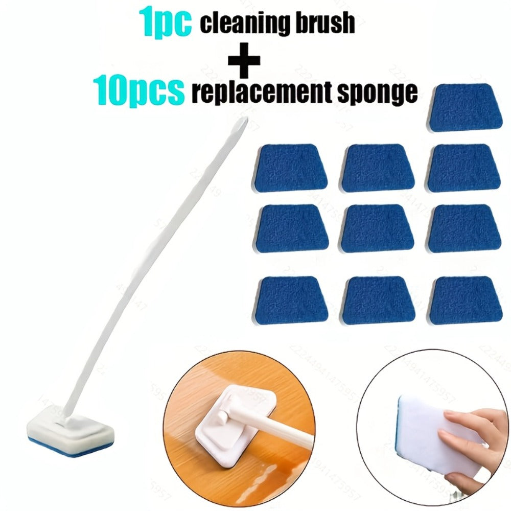 Long Handle Sponge Brush Set with Replaceable Heads for Kitchen Bathroom Tile Bathtub Cleaning ¨C 1 Handle + 6/10/15 Brush Heads, Thickened Durable Scrubber