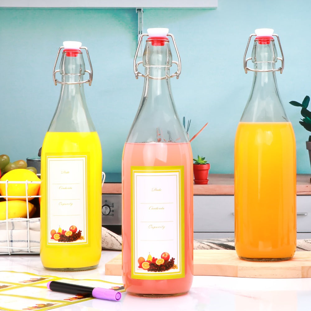 Flip Top Glass Bottles with Stopper 16oz | Airtight Swing Top Bottle for Kombucha, Juice, Vinegar, Honey, Vanilla Extract ¨C Kitchen Storage Set