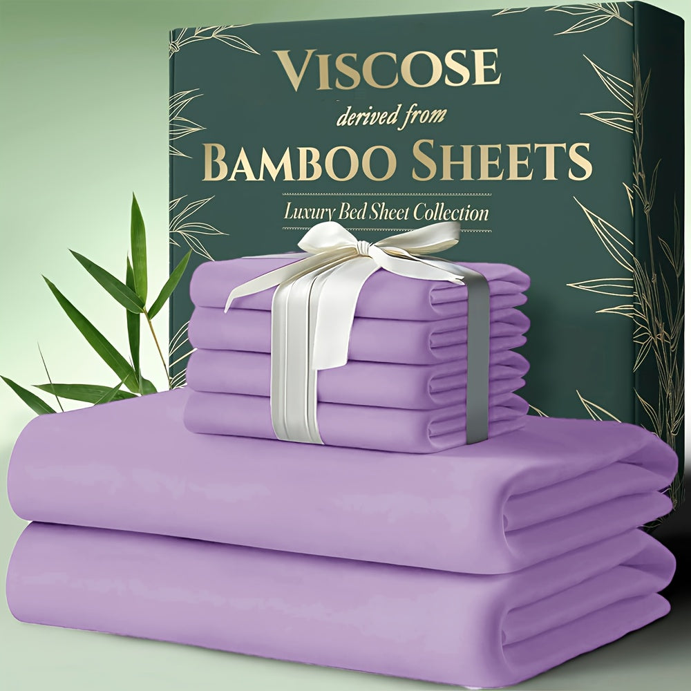 Cooling Bamboo Bed Sheet Set 6pcs Ultra Soft Deep Pocket 17 Inch Double Stitching Breathable Sheets for Hot Sleepers Twin Full Queen King