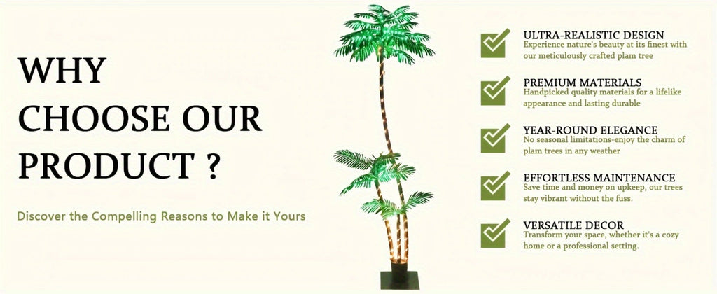 Lighted Artificial Palm Tree Solar Powered 7FT with 3 Trunks & 260 LED Lights, 8 Lighting Modes 2600mAh Battery, Outdoor Indoor Fake Palm Tree Decor for Tiki Bar Patio Yard Pool Beach Party