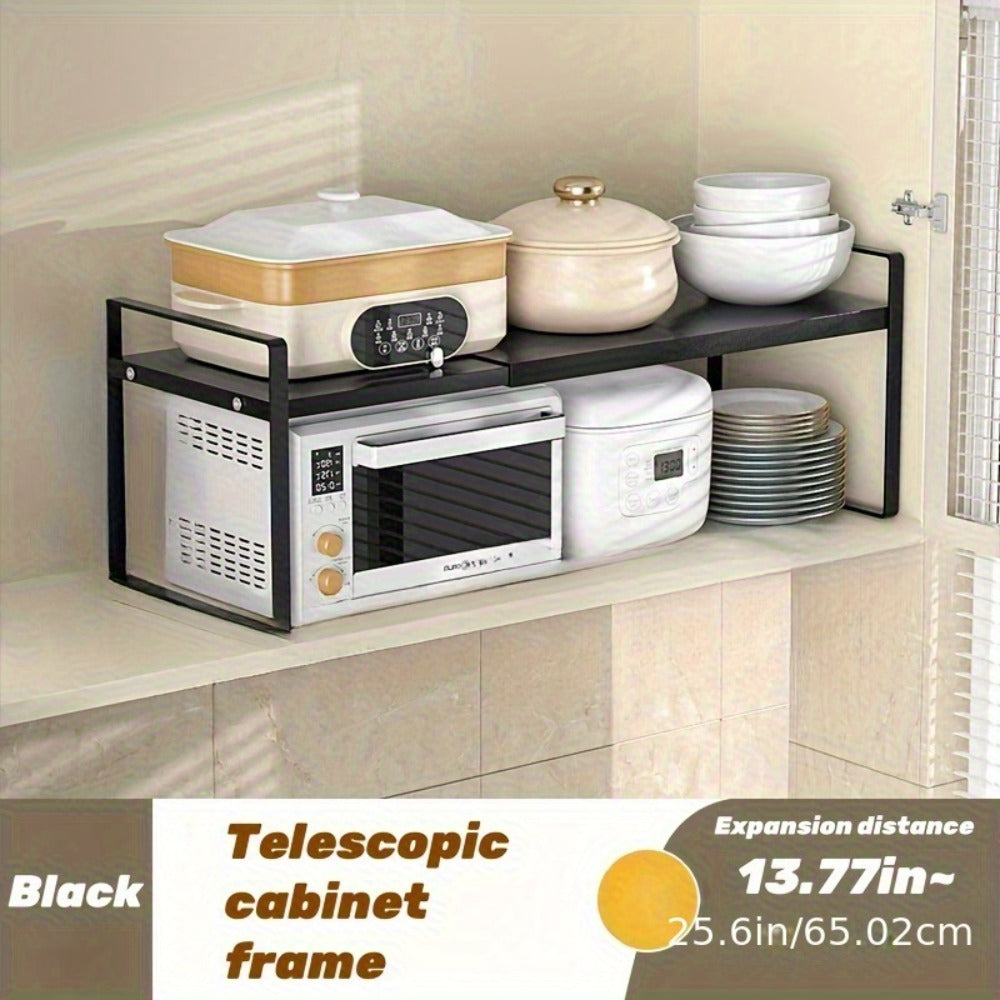 Expandable Cabinet Shelf Organizer Riser ¨C Height Adjustable Retractable Rack with Suction Cup Base for Kitchen Pantry Cupboard Under Sink Countertop, Heavy Duty Metal Space Saver, Stackable Storage