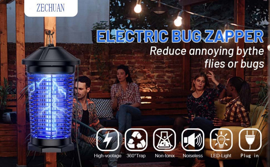 Bug Zapper Electric Indoor Outdoor ¨C 4000V High Voltage UV 365nm 18W Mosquito Killer Fly Zapper with 6ft Cord, ABS Fireproof Safety Housing, Removable Tray & Cleaning Brush for Backyard Patio Garden Camping ¨C Black