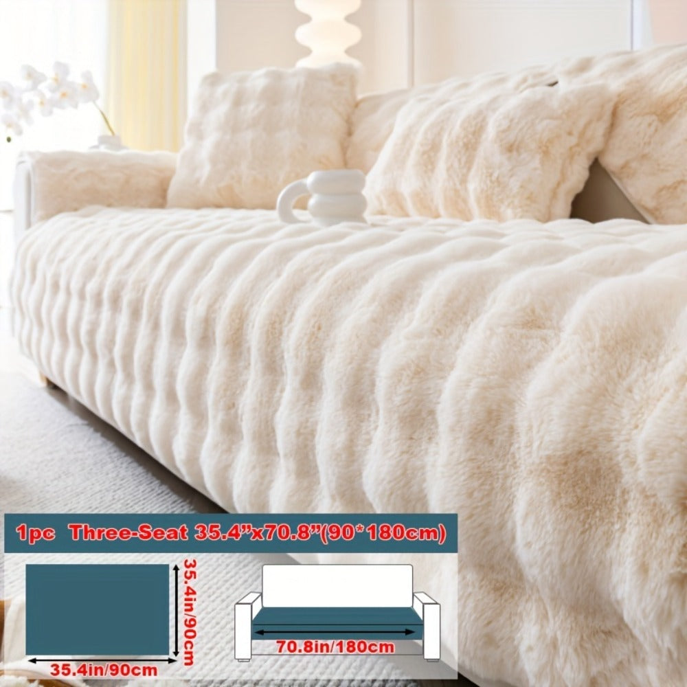 Faux Rabbit Plush Sofa Cover Winter Warm Thickened Anti-Slip Pet Friendly Cushion Protector for Living Room Bedroom Office 1 2 3 4 Seater