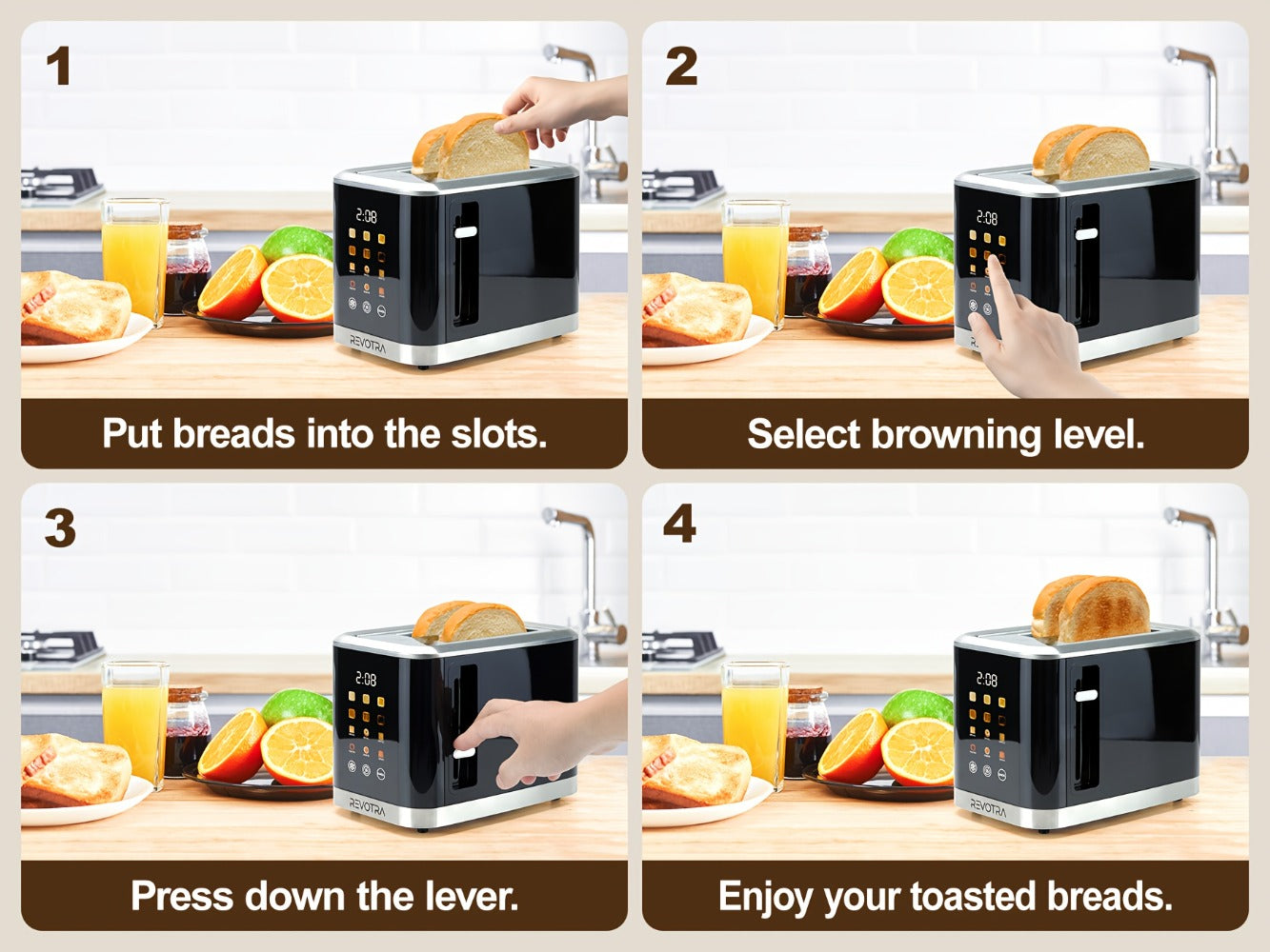 Stainless Steel Toaster 2 Slice with LED Display & Extra Wide Slots ¨C 6 Shade Settings, Defrost Reheat Cancel Functions, Removable Crumb Tray, Compact Design for Bagels, Waffles & Bread