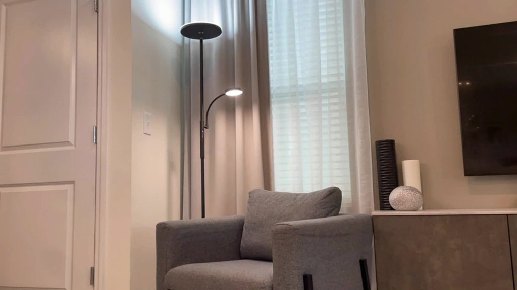 LED Floor Lamp with Reading Light ¨C 27W 2300LM Dimmable Torchiere Standing Lamp, 4 Color Temperatures, Remote & Touch Control, Metal Base for Living Room Bedroom Home Office (Black/White)
