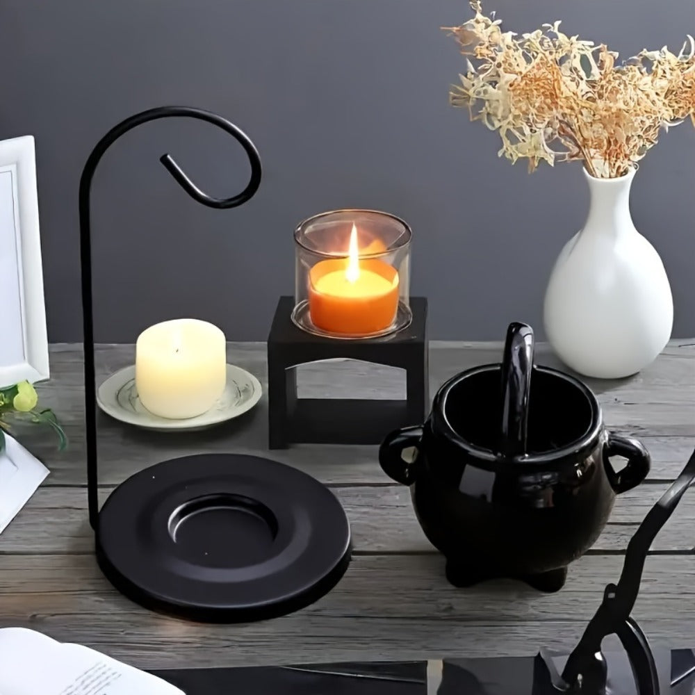 Ceramic Wax Melter Hanging Incense Holder Tealight Diffuser Black Witch Style Home Decor for Yoga Meditation Spa Aromatherapy Boho Gothic Gift