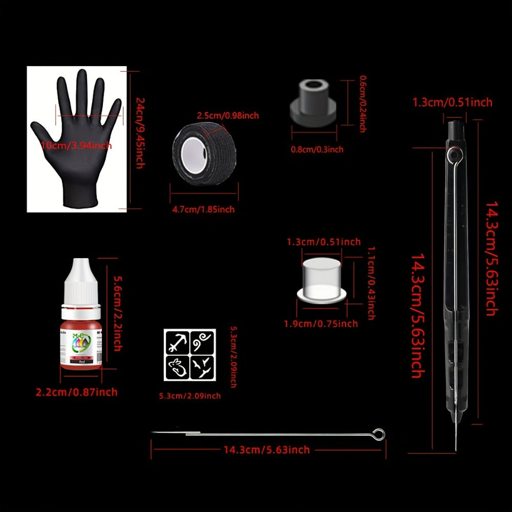 Hand Poke Tattoo Kit Complete 3D Body Art Stick and Poke Pen Set with Ink Needles and Guide for Beginners to Experts Professional DIY Tattoo Supplies Safe Home Use