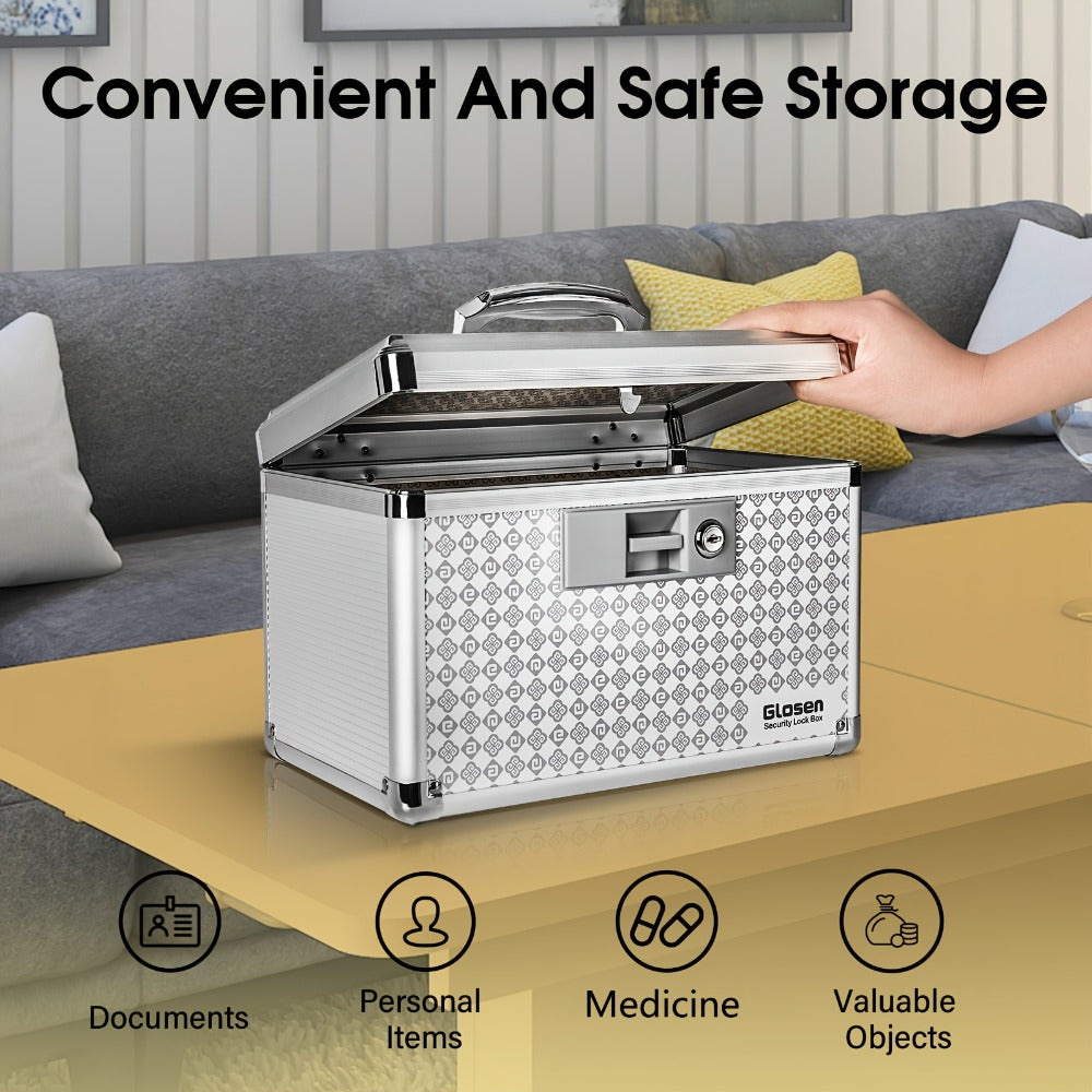 Locking Medicine Storage Box Aluminum Alloy with Key Lock & Handle ¨C High-Capacity Family Medicine Organizer, First Aid Lockbox for Home, Travel & Office, Small & Medium