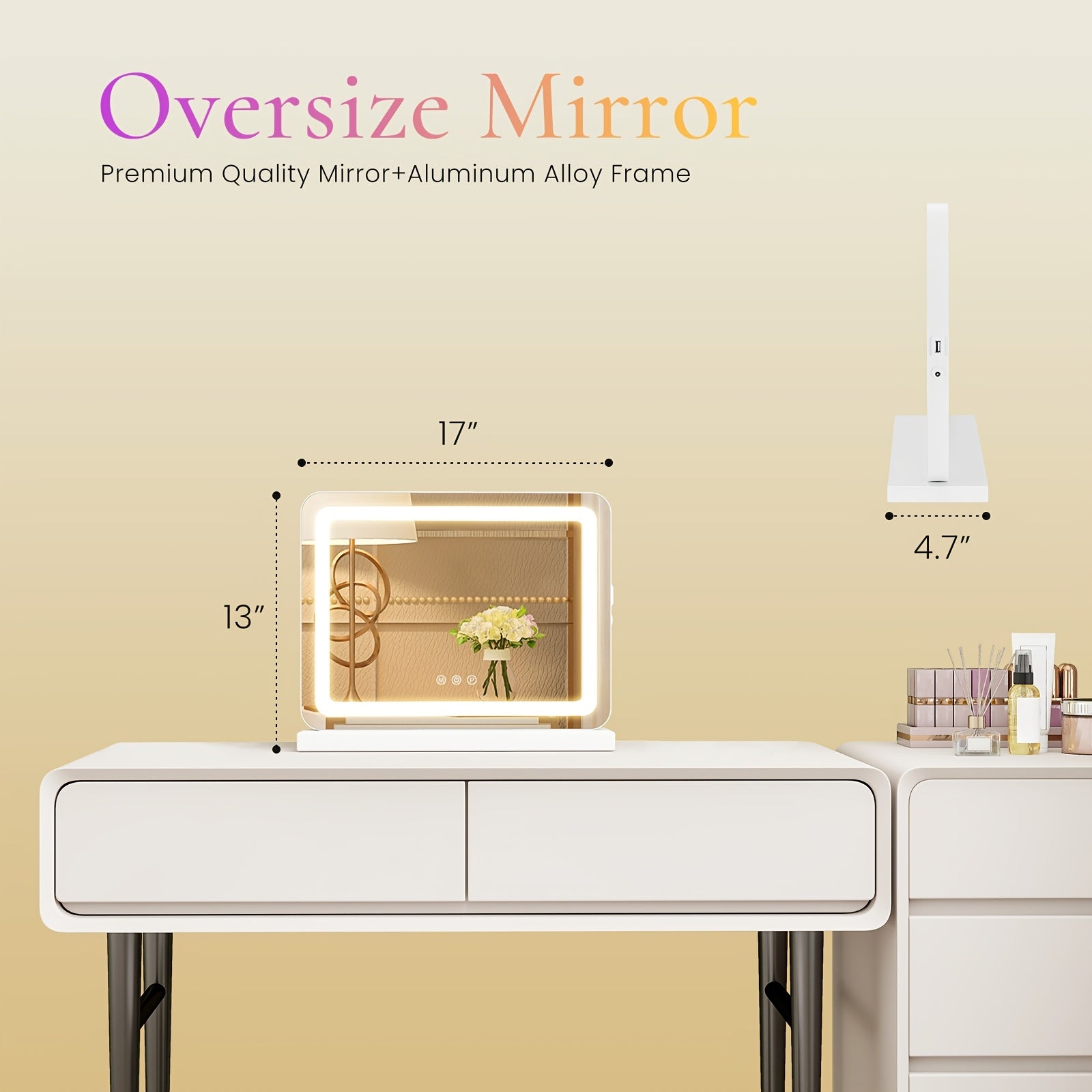 LED Vanity Mirror with Lights ¨C Dimmable 3 Color Modes, Memory Function, USB Port & Aluminum Frame for Bathroom, Bedroom & Desk Makeup Mirror, 13x17 / 22x19 / 32x22 in