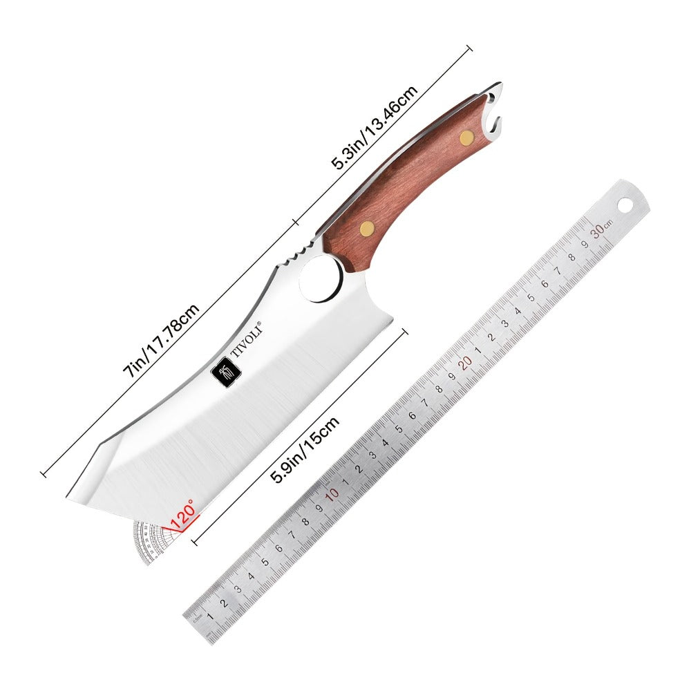 Meat Cleaver Knife High Carbon Steel Full Tang with Sheath Outdoor Camping Kitchen Vegetable Chopper Forged Heavy Duty Chef Cleaver Father's Day Gift
