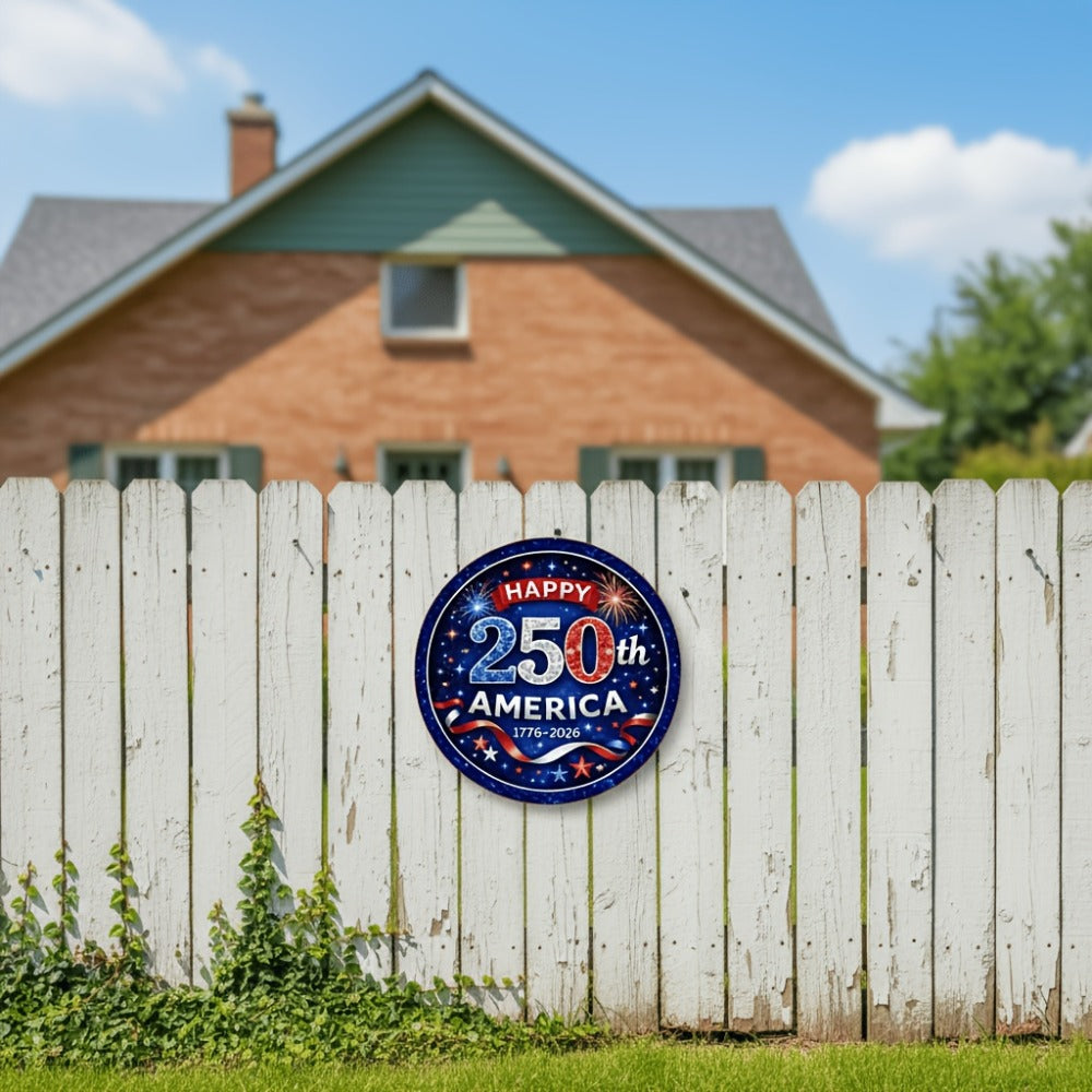 Patriotic Wooden Door Sign 250th Anniversary 1776-2026 Retro Round Wreath 4th of July Independence Day Hanging Decoration Home Porch Outdoor Wall Decor