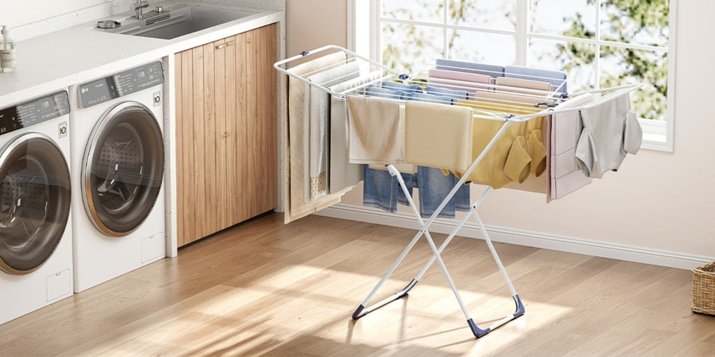 Clothes Drying Rack Foldable 4-Wing Large Capacity Metal Laundry Rack Free Standing Indoor Outdoor Space Saving Airer 55x38 In
