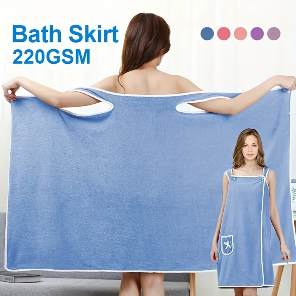 Wearable Bath Towel Wrap Coral Fleece Bow-Knot Strapless Bathrobe Quick Dry Absorbent 260GSM Soft Skin-Friendly Adult Shower Towel for Bathroom Beach Spa Light Purple Pink