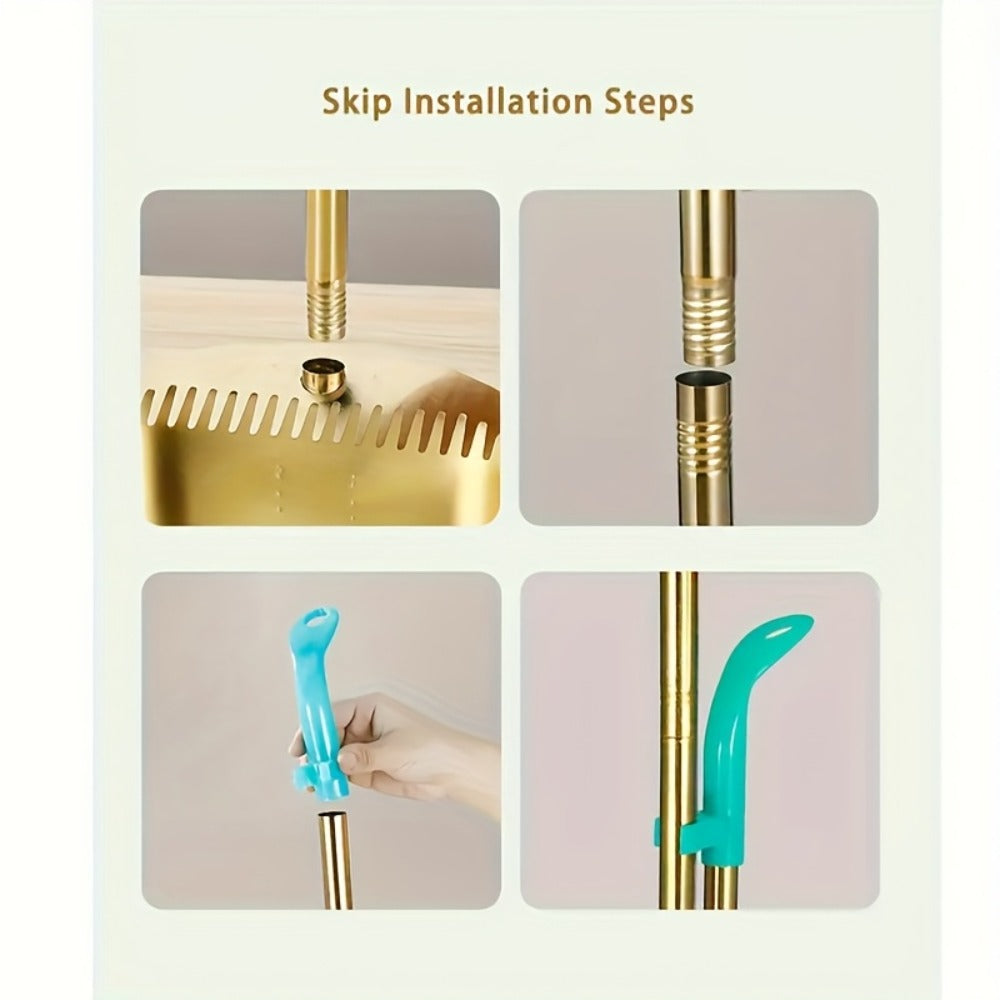 Broom and Dustpan Set Premium Golden Stainless Steel Extra Long Handle Microfiber Bristles V-Shape Leakproof Dustpan Heavy Duty Indoor Outdoor Sweeper for Kitchen Patio Hardwood Tile Floor