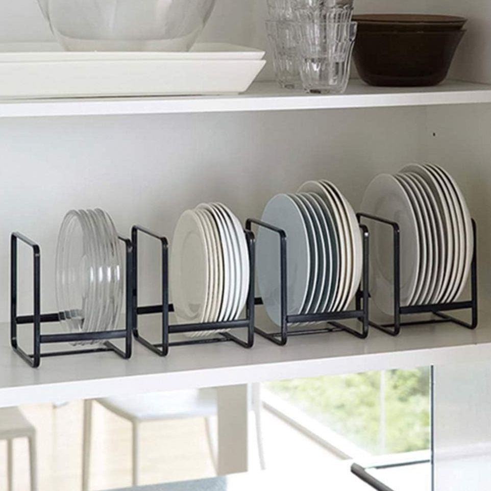 Dish Rack Cabinet Organizer 4pcs Stainless Steel - Space Saving Plate Rack Bowl Holder Dish Storage for Kitchen Cabinet Counter Drying Rack Set (Black)