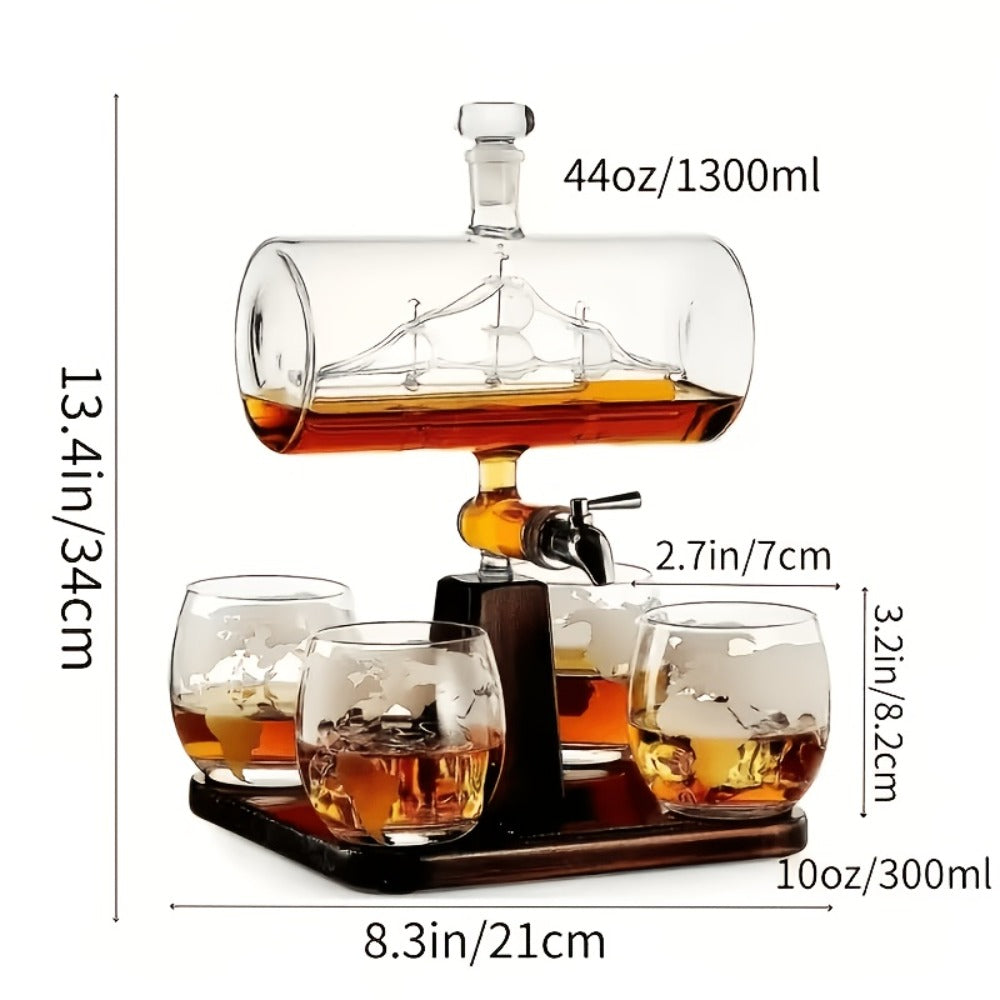 Whiskey Decanter Set 1000ml with 4 Spherical Glasses | Crystal Clear Liquor Decanter Pourer for Whiskey Wine Bourbon Scotch | Bar Accessories Gift Set for Men Home Bar Cocktail Entertaining