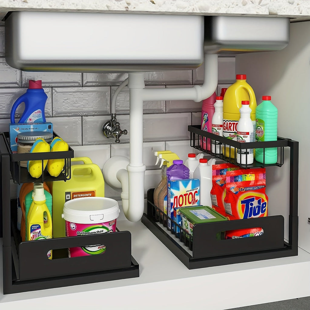 Under Sink Organizer Pull Out 2 Tier Slide Out Cabinet Shelf ¨C Kitchen Bathroom Storage Rack Utility Organizer 1 or 2 Pack