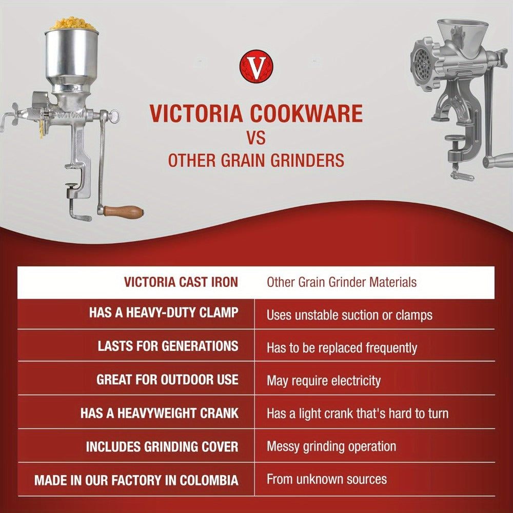 Manual Grain Grinder Mill - Cast Iron Hand Crank Grain Mill with High Hopper, Adjustable Coarse Fine Grinding, Table Clamp Mount, for Corn Wheat Barley Coffee Spices Nuts - Home Brewing & Kitchen Use