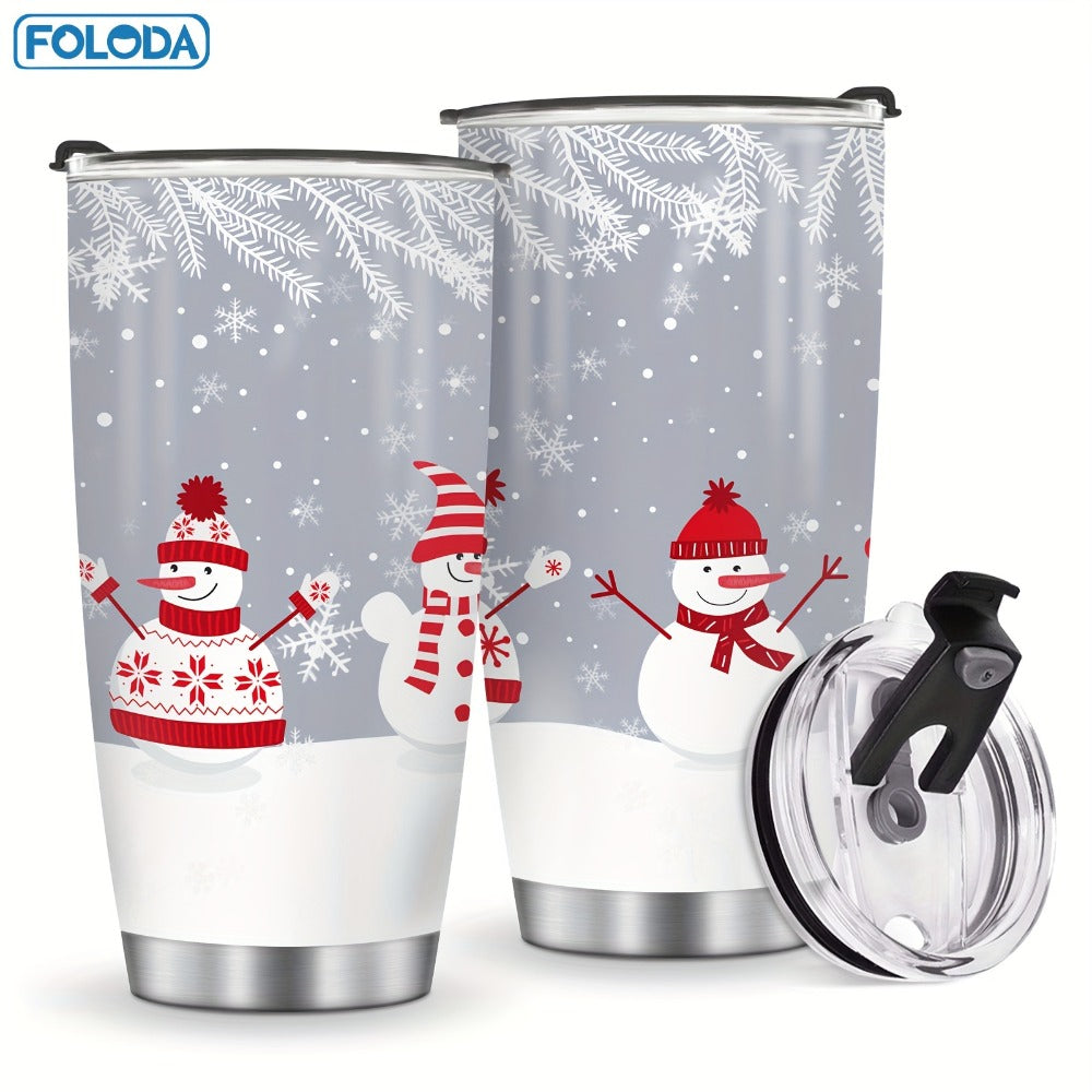 Christmas Tumbler 20oz Stainless Steel Insulated Travel Mug with Lid & Straw Holiday Xmas Patterns Red Truck Snowman Santa Gift for Men Women Friends Teachers