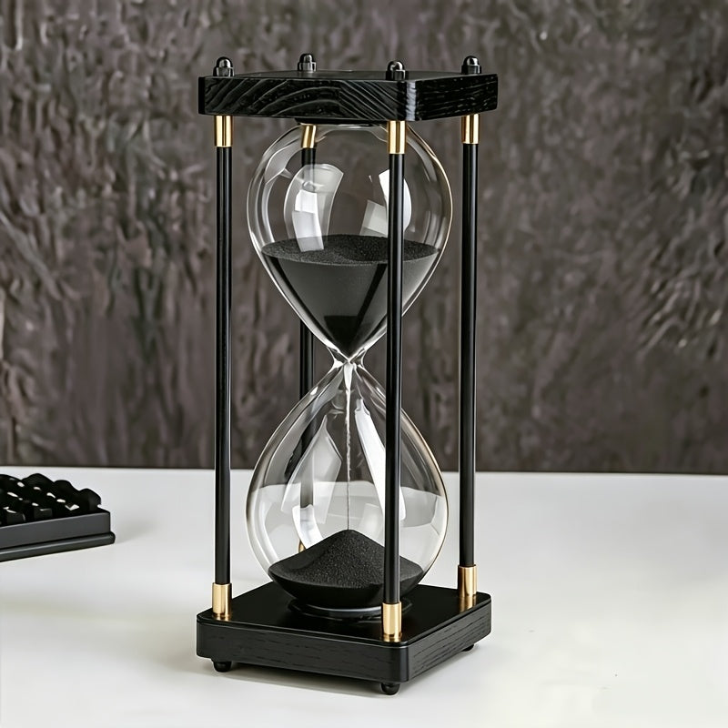 Hourglass Timer 60 Minute Wooden Sand Timer Decorative Glass - Vintage Home Decor for Kitchen, Office & Bedroom | Great Gift for Birthday, Christmas, Valentine's Day & Thanksgiving | 11.81x3.74in