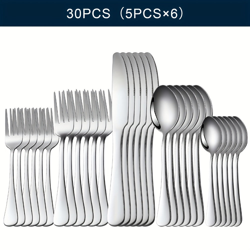 Stainless Steel Silverware Set Flatware Set with Forks Spoons & Knives ¨C Modern Cutlery Set for Kitchen, Dining & Parties, Service for 4/6/12, 20/24/30/65 Piece
