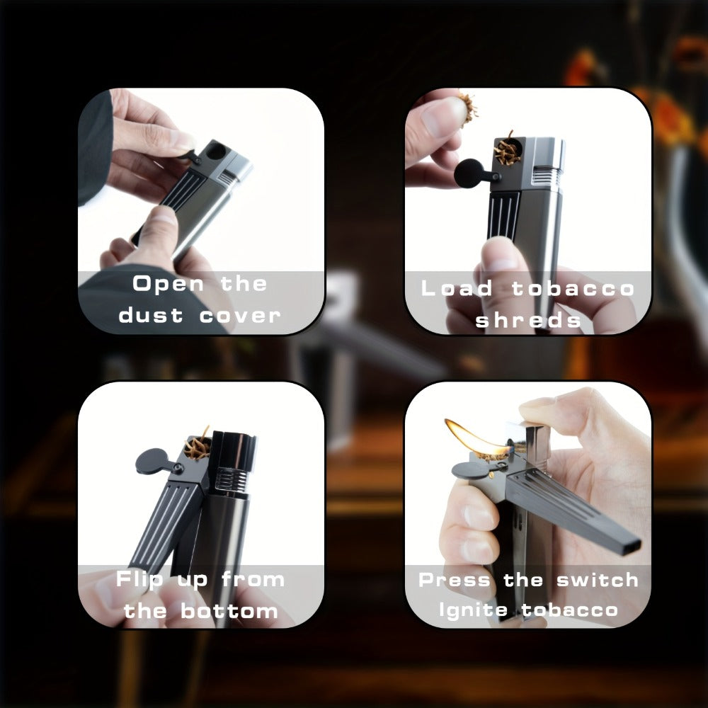 Folding Pipe Lighter Refillable 2-in-1 with Adjustable Flame, Metal-Crafted Durable Design, Gift Box Included ¨C Windproof Butane Lighter for Men, Outdoor, Christmas & Valentine¡¯s Day Gift