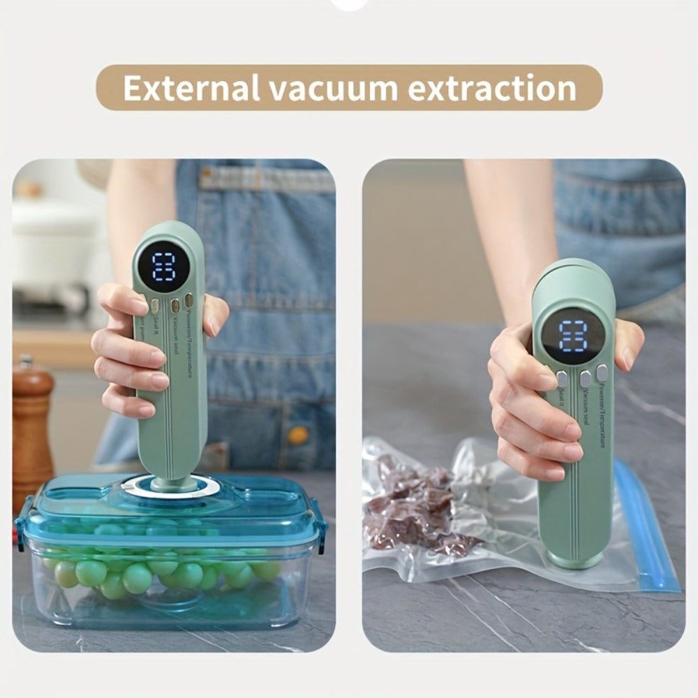 Vacuum Food Sealer Machine USB Rechargeable ¨C Portable One-Touch Automatic Food Vacuum Sealer with Inflation Mode & Digital Display for Kitchen Freshness, Camping, Office & Home Use