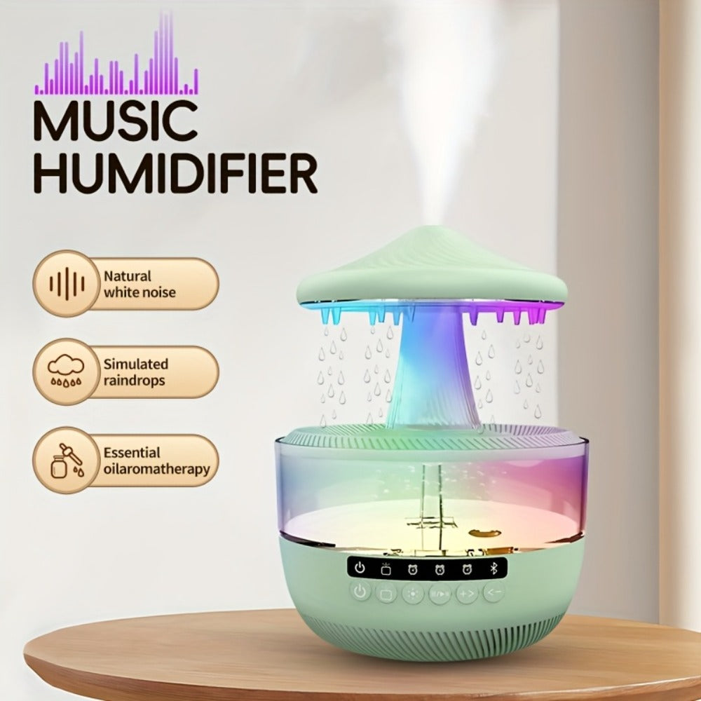 Cool Mist Humidifier with 7-Color Night Light Raindrop Music Design Dual Mist Output 26dB Ultra-Quiet 24H Operation Visible Water Level for Bedroom Living Room Office Gift