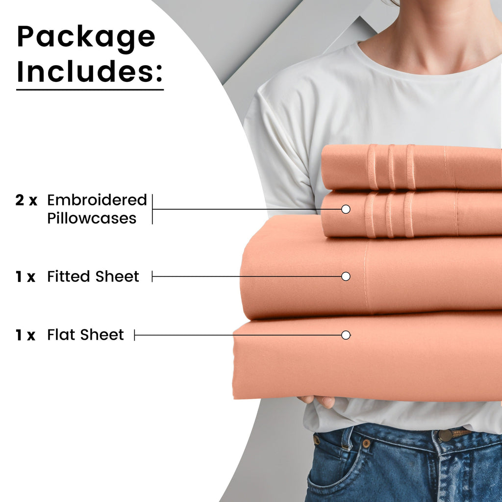Fitted Sheet Set 6-Piece Brushed Polyester Deep Pocket Bed Sheets 20 Colors Hotel Luxury Soft Bedding with Embroidered Pillowcases
