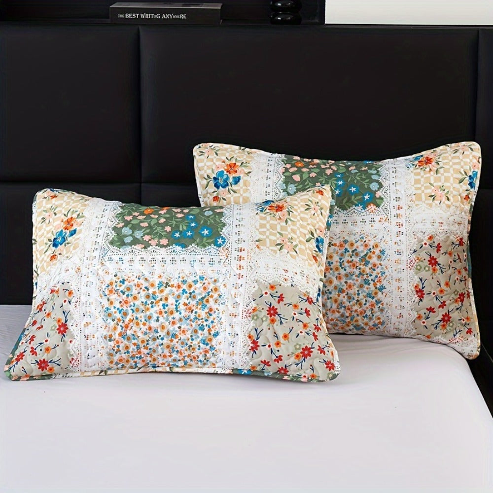 Quilt Set 2 3 Piece Lightweight Floral Patchwork Coverlet Bedding Set with Pillow Shams, Boho Quilted Bedspread for Twin Full Queen King, All Season Soft Cozy Bed Cover Green Blue Pink Grey