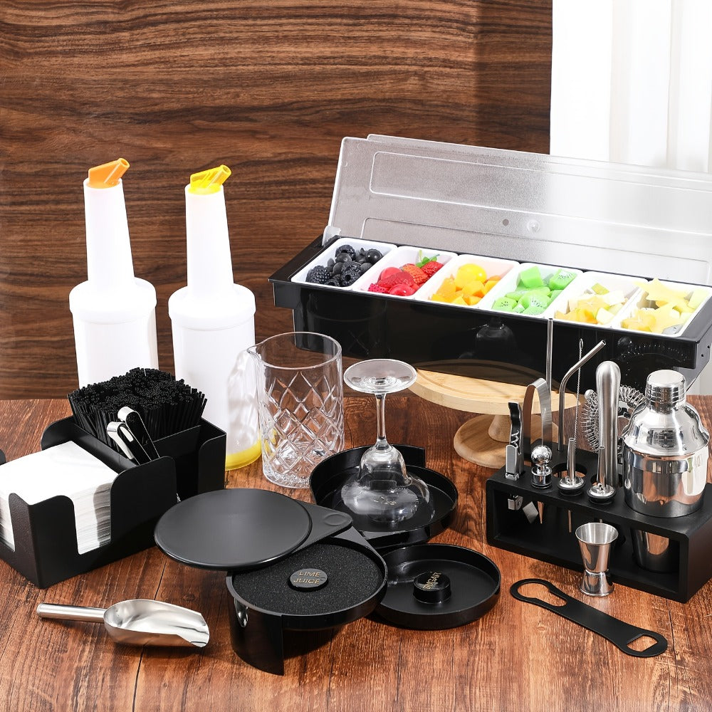 28PCS Bartender Set with Cocktail Shaker Kit ¨C Glass Rimmer, Garnish Tray & Margarita Tools for Home Bar Beginners, Christmas Gift