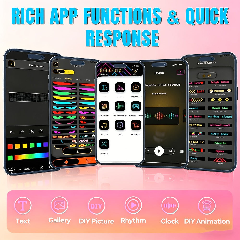 LED Scrolling Sign App Controlled Flexible LED Matrix Display Panel Programmable Animated Text for Car Home Party Birthday Holiday Decoration - Multiple Sizes